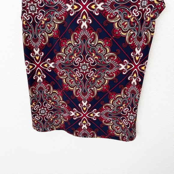 [Tommy Hilfiger] Navy Scroll Scarf Print Knot Neck Sleeveless Blouse Sz Large L - Picture 4 of 11